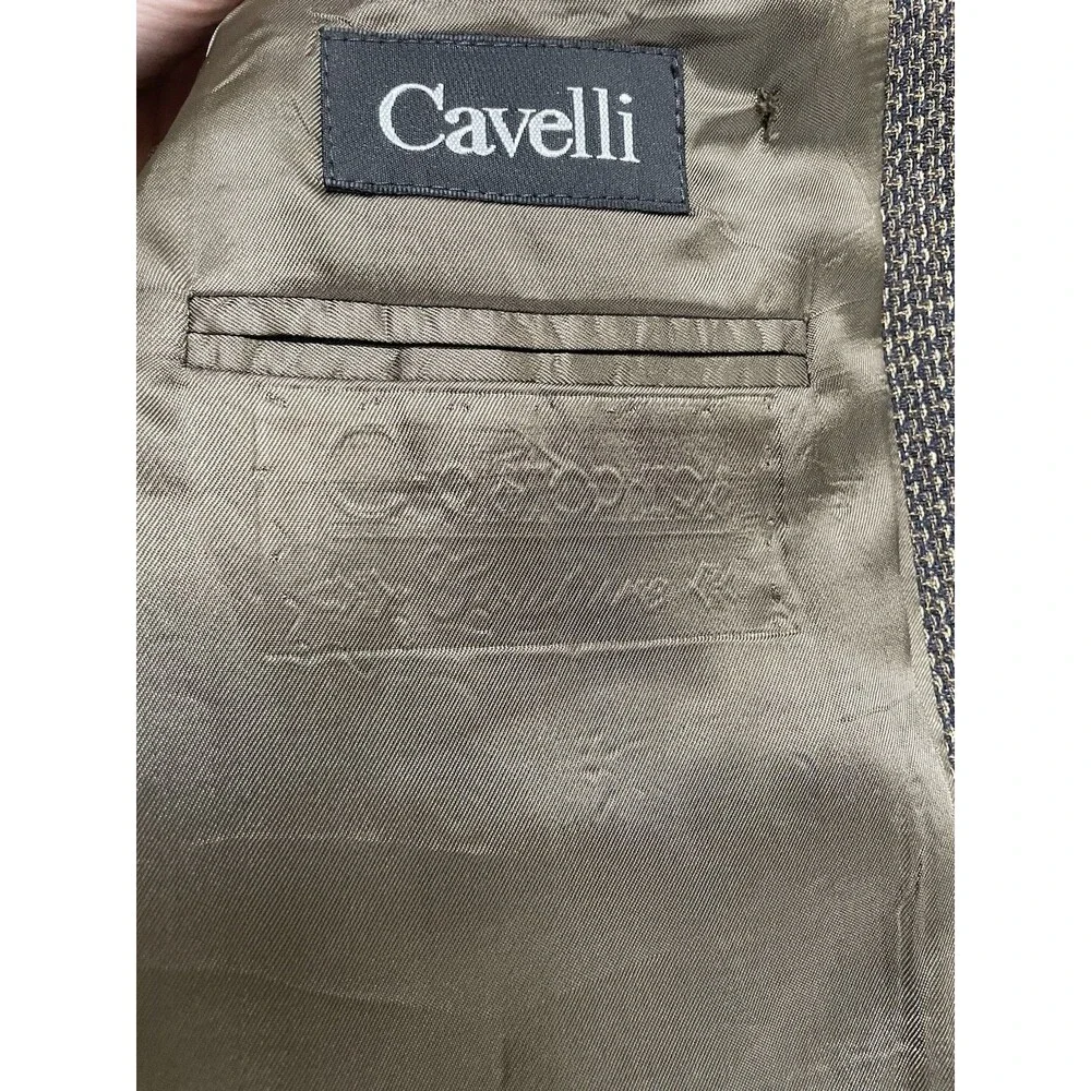 VTG Cavelli 100% Wool Mens Blazer Sport Coat 44L Navy Gold Button Preppy Classic